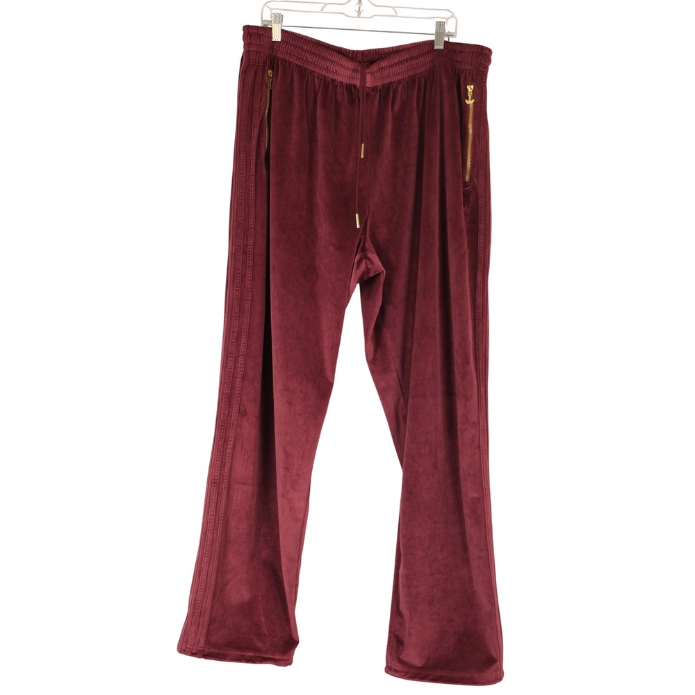 Adidas Y2K Athleisure Streetwear Dark Pink Firebird Velour Track Pants Size 2XL